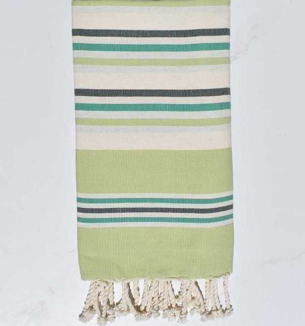 Telo mare piatta bianco crema, prato verde, foresta verde e verde Fouta Tunisia - 1