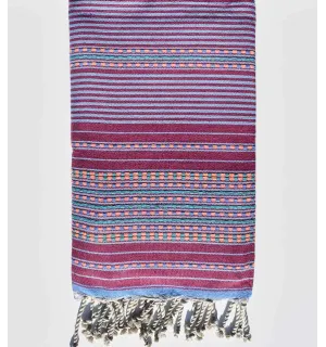 Telo mare arabesca magenta scuro con strisce blu Fouta Tunisia - 1