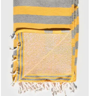 Telo mare spugna giallo e grigio Fouta Tunisia - 1 2