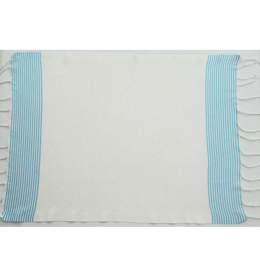 Set di 10 tovaglioli bianco crema con strisce azzurre Fouta Tunisia - 2