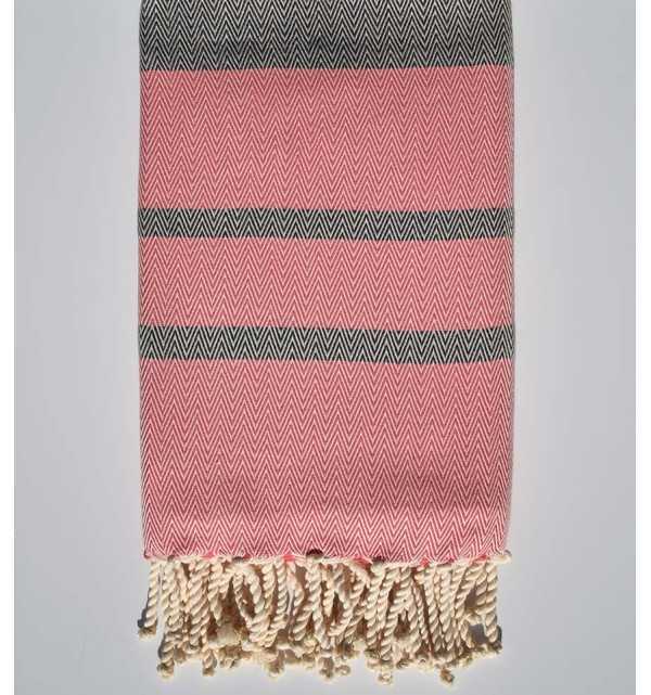 Telo mare chevron rosa e grigio ardesia Fouta Tunisia - 1