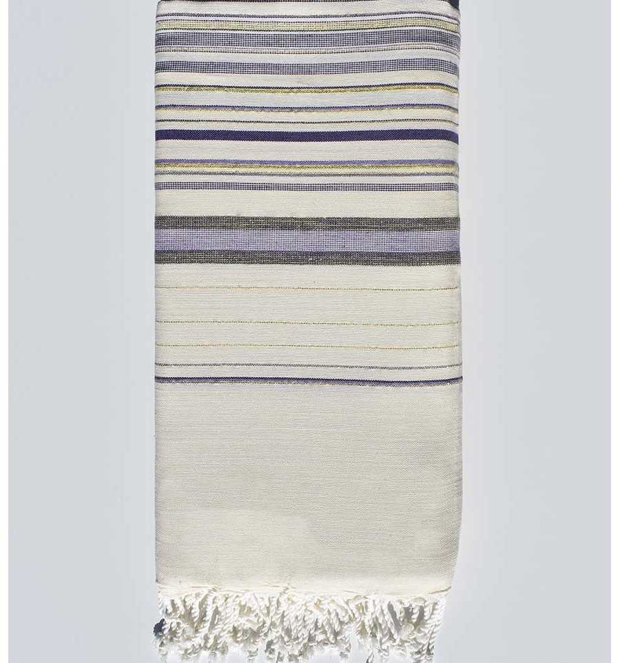Grande telo mare Fadhila bianco crema, ametista e viola con lurex Fouta Tunisia - 1