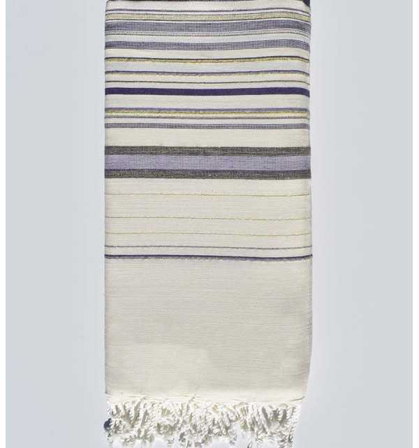 Grande telo mare Fadhila bianco crema, ametista e viola con lurex Fouta Tunisia - 1