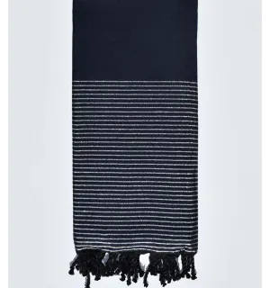 Grande telo mare blu notte con filo di lurex argento Fouta Tunisia - 1
