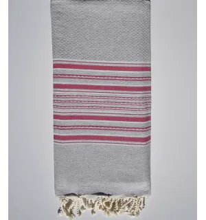 Grande telo mare arabesca grigio chiaro righe rosa lampone  - 1