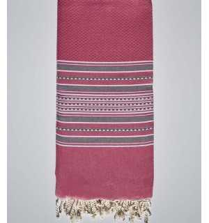 Grande telo mare arabesco rosa confetto a righe grigie Fouta Tunisia - 1