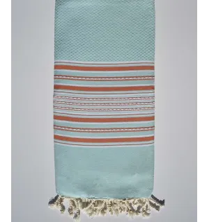 Grande telo mare arabesca blu polvere strisce arancione  - 1