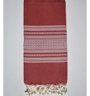 Telo mare grande arabesco rosso strisce bianche  - 1