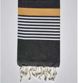 Telo mare arturo grigio nero con strisce bianca e giallo veneziane Fouta Tunisia - 1