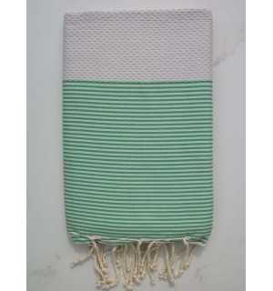 Fouta nido d'ape grigio chiaro con strisce verdi 