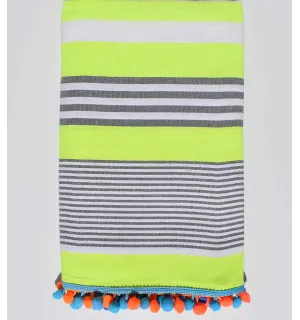 Telo mare giallo neon a righe bianche e grigie  - 1