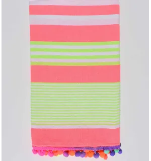 Telo mare rosa neon a strisce verde neon e bianco  - 1