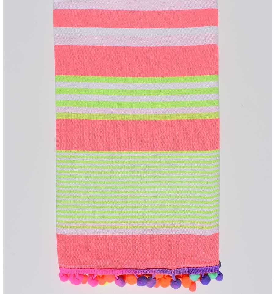 Telo mare rosa neon a strisce verde neon e bianco  - 1