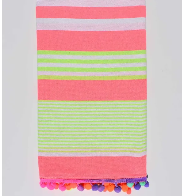 Telo mare rosa neon a strisce verde neon e bianco  - 1